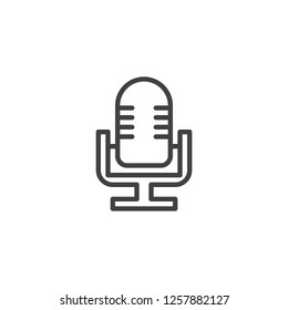 Retro microphone outline icon. linear style sign for mobile concept and web design. Old studio microphone simple line vector icon. Stage audio record symbol, logo illustration. Pixel perfect vector 
