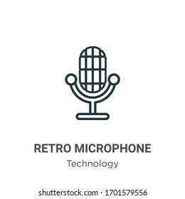 Icono vectorial de contorno de micrófono retro. Icono de micrófono retro en línea delgada, ilustración de elemento simple vectorial plano del concepto de tecnología editable trazo aislado en fondo blanco