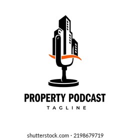 Retro Microphone Property Real Estate Podcast Logo Template