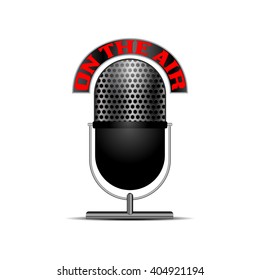 Retro microphone. Realistic old microphone. Vector illustration. Isolated on white.