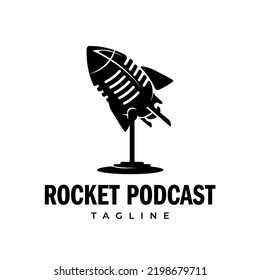 Retro Microphone Rocket Podcast Logo Template