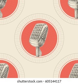 Retro microphone. Seamless pattern