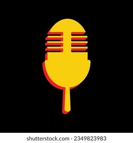 Retro microphone sign. 3D Extruded Yellow Icon with Red Sides a Black background. Illustration.