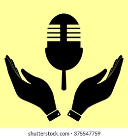Retro microphone sign. Flat style icon vector illustration.