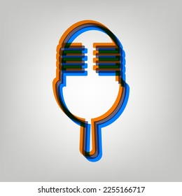 Retro microphone sign. Stroked Icon in orange, azure and old lavender Colors at gray Background. Illustration.
