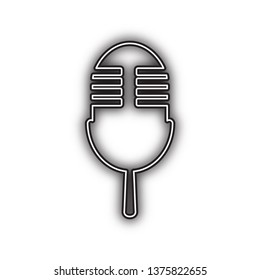 Retro microphone sign. Vector. Double contour black icon with soft shadow at white background. Isolated.