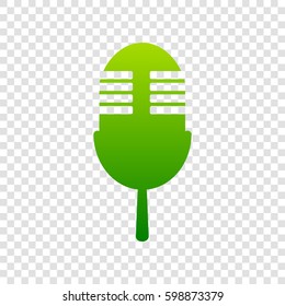 Retro microphone sign. Vector. Green gradient icon on transparent background.