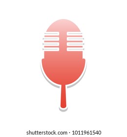 Retro microphone sign. Vector. Reddish icon with white and gray shadow on white background. Isolated.