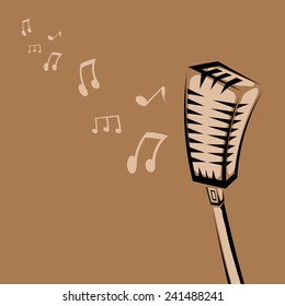 retro microphone silhouette on brown background . vector illustration. vector music background