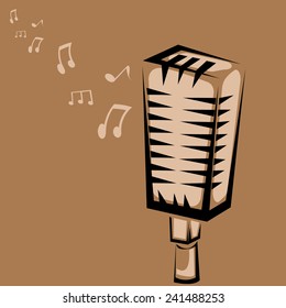 retro microphone silhouette on brown background . vector illustration. vector music background