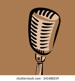 retro microphone silhouette on brown background . vector illustration. vector music background
