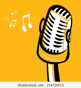 retro microphone silhouette on orange background . vector illustration. vector music background