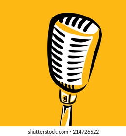 retro microphone silhouette on orange background . vector illustration. vector music background