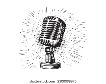 Retro microphone sketch. Hand drawn illustration. Vector.	