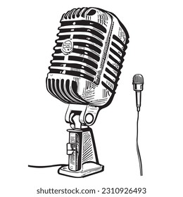 Retro microphone sketch hand drawn in doodle style illustration