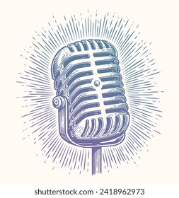 Retro microphone sketch. Hand drawn vintage vector illustration