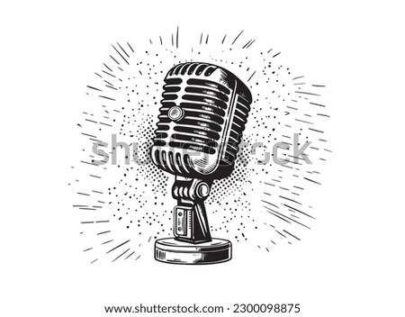 Retro microphone sketch. Hand drawn illustration. Vector.	