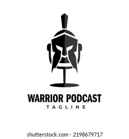 Retro Microphone Sparta Warrior Podcast Logo Template