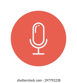 Retro microphone thin line icon for web and mobile minimalistic flat design. Vector white icon inside the red circle.