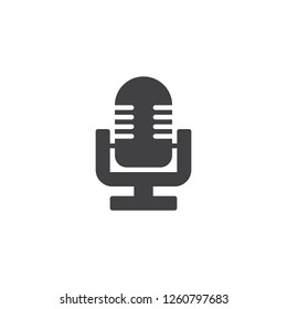 Retro microphone vector icon. filled flat sign for mobile concept and web design. Old studio microphone simple solid icon. Stage audio record symbol, logo illustration. Pixel perfect vector graphics