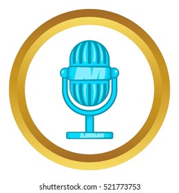 Retro microphone vector icon in golden circle, cartoon style isolated on white background