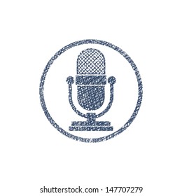 Retro microphone vector icon with hand drawn lines texture.