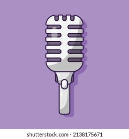 Retro Microphone Vector Icon Illustration. Classic Vintage Singing Mic Vector. Flat Cartoon Style Suitable for Web Landing Page, Banner, Flyer, Sticker, Wallpaper, Background