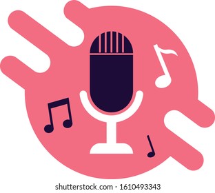 Retro microphone vector icon. Sound music illustration, voice record symbol.