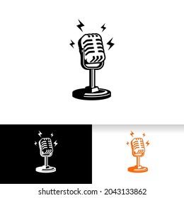 Ilustración vectorial de micrófono retro. Elemento de diseño para podcast o logotipo de karaoke, etiqueta, emblema, signo.