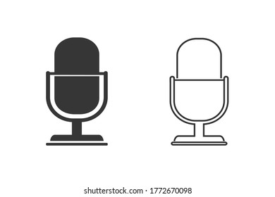 Retro microphone vector line icon set isolated on white background