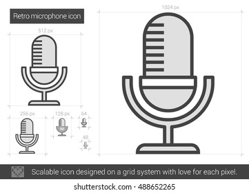Retro microphone vector line icon isolated on white background. Retro microphone line icon for infographic, website or app. Scalable icon designed on a grid system.