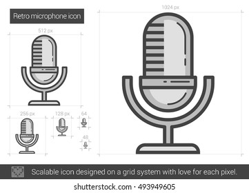 Retro microphone vector line icon isolated on white background. Retro microphone line icon for infographic, website or app. Scalable icon designed on a grid system.