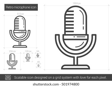 Retro microphone vector line icon isolated on white background. Retro microphone line icon for infographic, website or app. Scalable icon designed on a grid system.