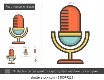 Retro microphone vector line icon isolated on white background. Retro microphone line icon for infographic, website or app. Scalable icon designed on a grid system.