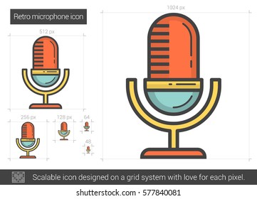 Retro microphone vector line icon isolated on white background. Retro microphone line icon for infographic, website or app. Scalable icon designed on a grid system.