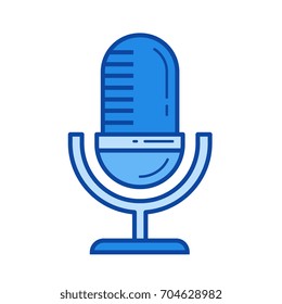 Icono de línea vectorial de micrófono retro aislado en fondo blanco. Icono de línea de micrófono retro para infografía, sitio web o aplicación. Icono azul diseñado en un sistema de cuadrícula.