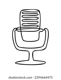 Retro microphone vector sign. Single line drawing icon, microphone outline with line art landscape, continuous mono line drawing. Vector illustration.