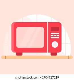  Retro microwave concept. Vector flat kitchen illustration.