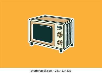 Ilustração de micro-ondas retro | Vintage cozinha Aparelho Vetor Arte para Posters, T-Shirts, e desenhos digitais | Ícone clássico 70-80