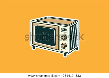 Retro Microwave Illustration | Vintage Kitchen Appliance Vector Art for Posters, T-Shirts, and Digital Designs | Classic 70s-80s Icon