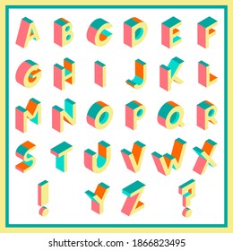 Retro Mid Century Isometric Three-dimensional Alphabet Vector Design