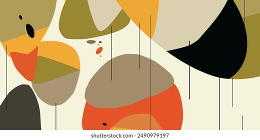 Retro Mid Century Modern Background Overlapping Shapes Vector 60s Design