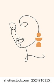 retro mid century modern line art woman portrait, vector illustration, abstract minimalist face, A3 poster print design	