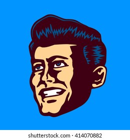 Retro mid-century man face vector clipart illustration head portrait of vintage gentleman