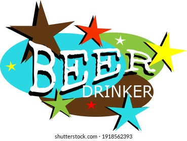 Retro mid-century modern beer drinker label