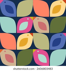 Retro Mid-Century Modern Leaf Pattern in Vibrant Colors