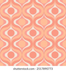 Retro midcentury pastel peach ogee ovals circles vector seamless pattern