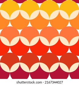Retro mid-century vector seamless geometric pattern - 60's and 70's funky style textile, fabric print design in yellow, orange and red. Cool old-shool repetitive background, minimalist wallpapaer