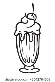 milkshake retro com cereja. ilustração doodle vetor	