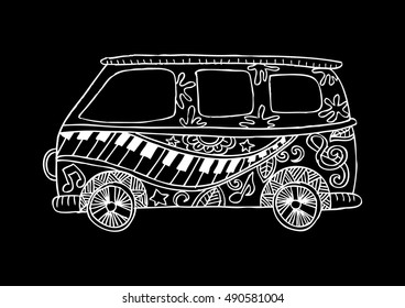 Retro  a mini van with music ornament.